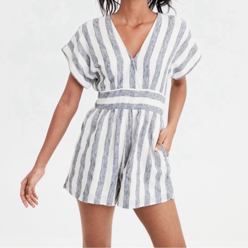 American Eagle Outfitters Striped V-Neck Romper